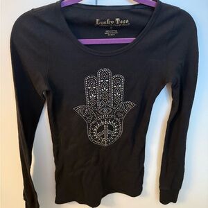 Lucky Brand Black Embellished Long Sleeve Top